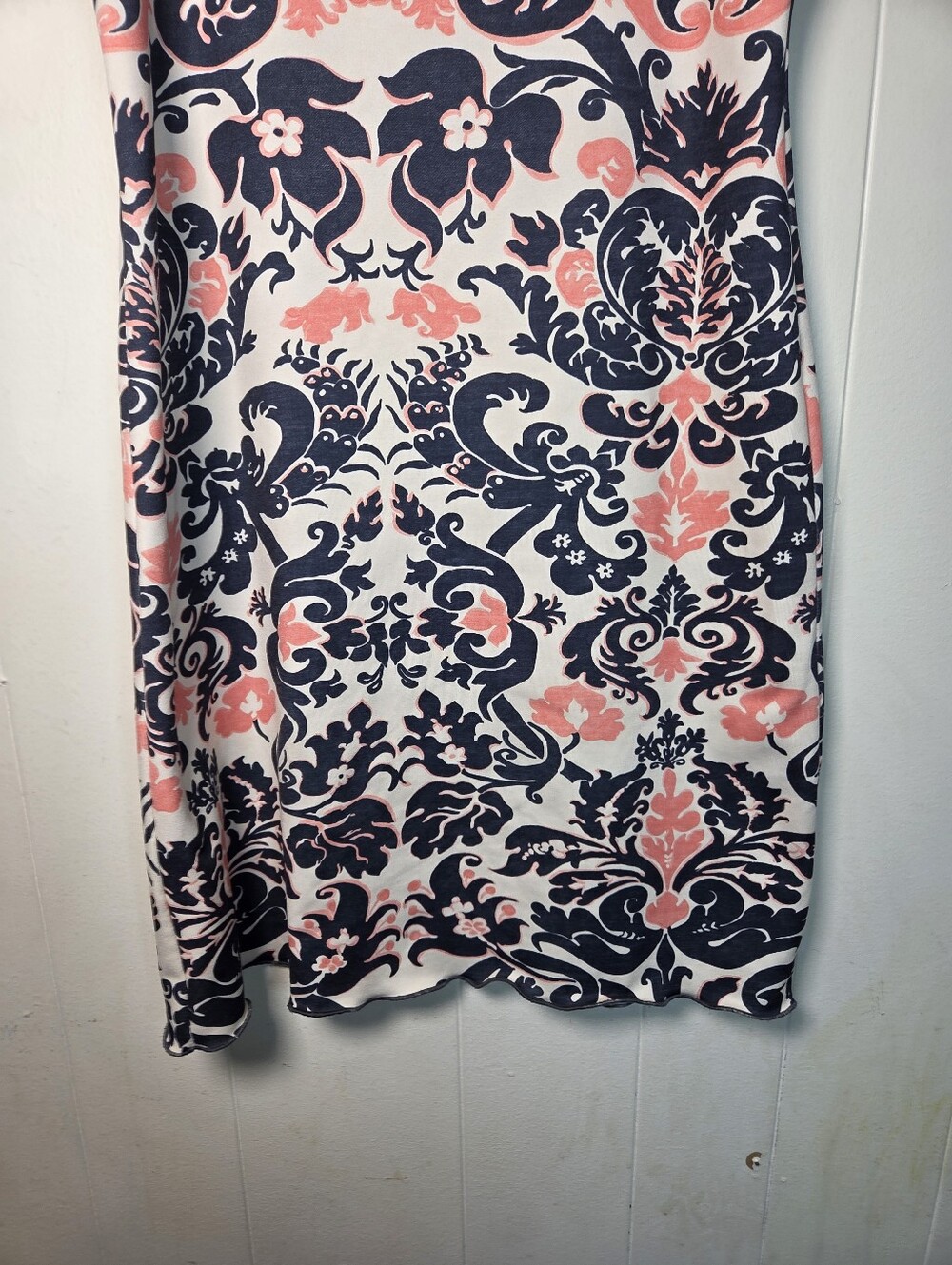 Haystacks Navy White Pink Damask Print Lettuce Hem Tank Dress Sz Medium Michigan - Picture 8 of 15